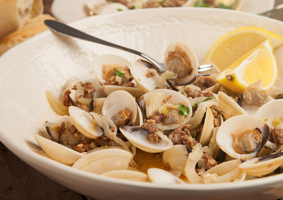 Baked clams with roasted sweet shallots